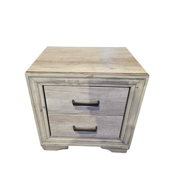 Modern 2-Drawer Nightstand - Rustic Weathered Gray Oak Finish with Black Hardware