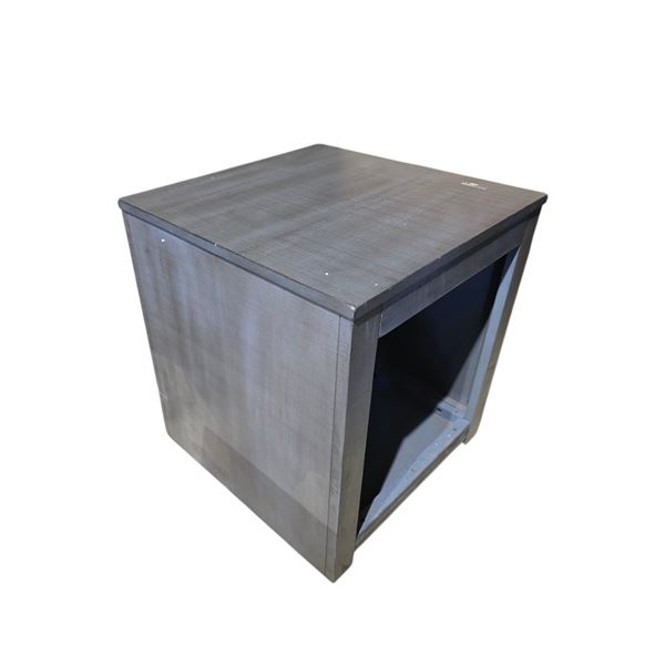 Modern Gray Wood Grain End Table - Open Cubby Storage - Minimalist Square Silhouette