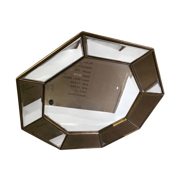 Modern Octagonal Wall Mirror - Antique Gold Metal Frame with Beveled Glass Sections