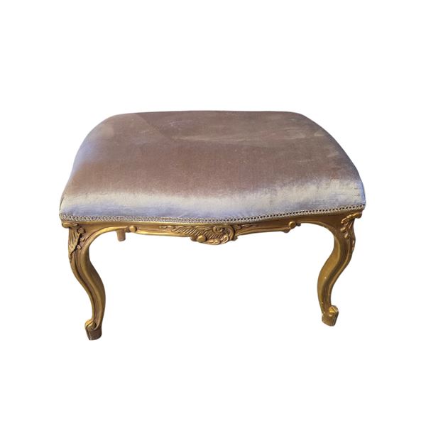 French Louis XV Style Giltwood Stool with Velvet Upholstery