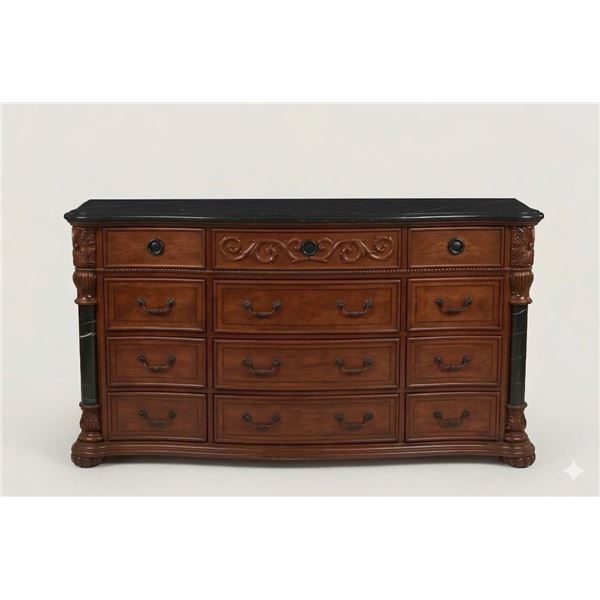New Carved Cherry Dresser with Marble Inset & Egg-and-Dart Trim