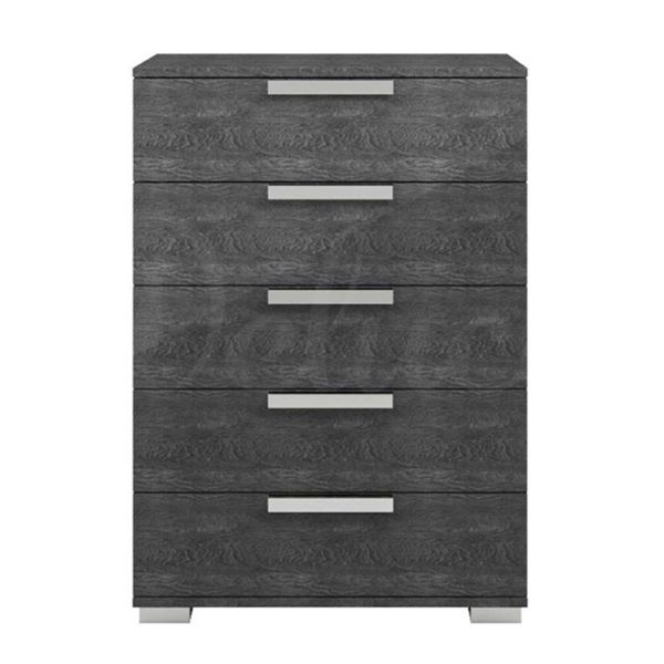 BNIB - Sarah 5-Drawer Chest in High-Gloss Grey Birch Lacquer