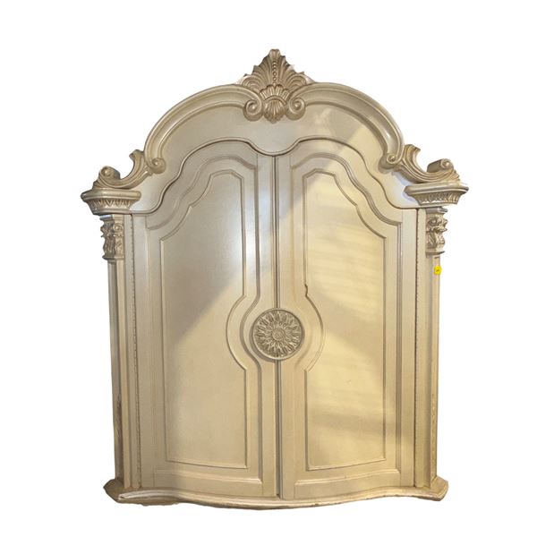 Vintage Style Cream Wardrobe, Two-Door Cabinet, Neoclassical Carved Wood, Antique Finish