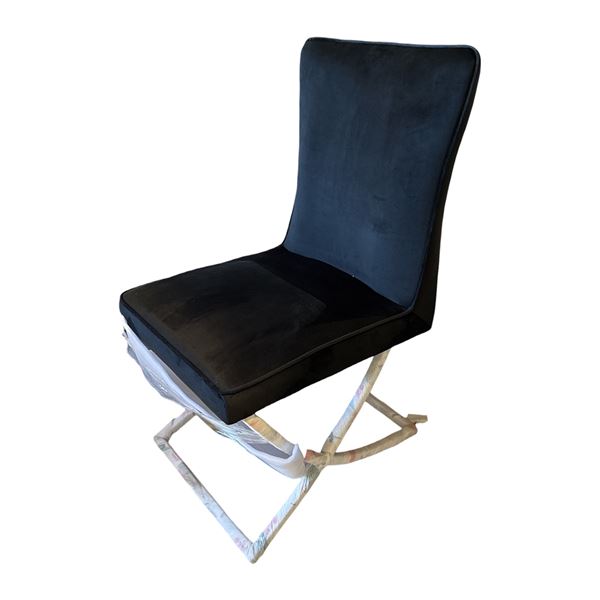 Set of 4 New Black Velvet Dining Chairs with Polished Chrome X-Base