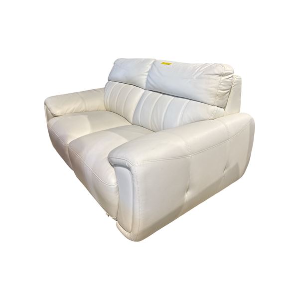 Contemporary Cream Leather Loveseat with Sculpted Silhouette - like new