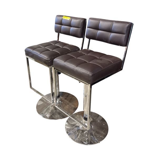 Set of 2 Adjustable Swivel Bar Stools in Espresso Leather