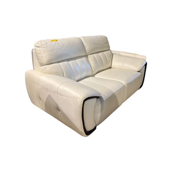 Mazarian Contemporary Cream Leather Loveseat with Noir Contours