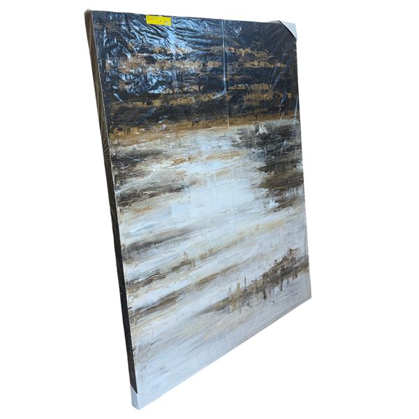 Grand Abstract Canvas with Gilded Gold Leaf Accents - approx. 40in x 50in