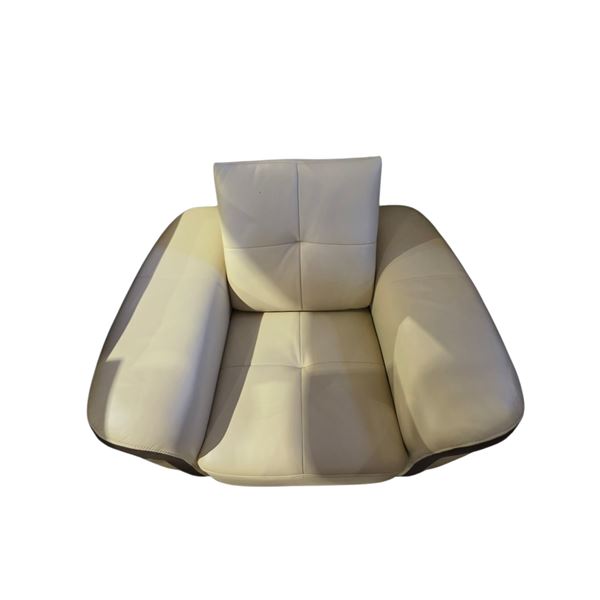 New Mazarian Cream Leather Armchair with Black Contours