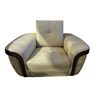 Image 2 : New Mazarian Cream Leather Armchair with Black Contours