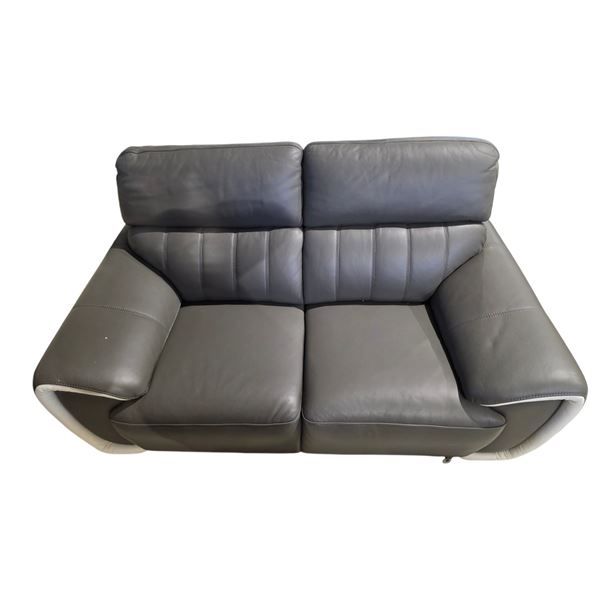 New Mazarian Contemporary Slate Grey Leather Loveseat