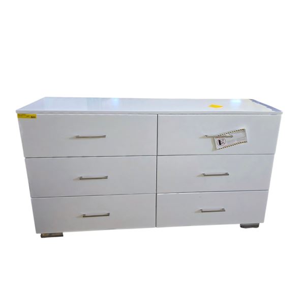 High-Gloss White 6-Drawer Dresser