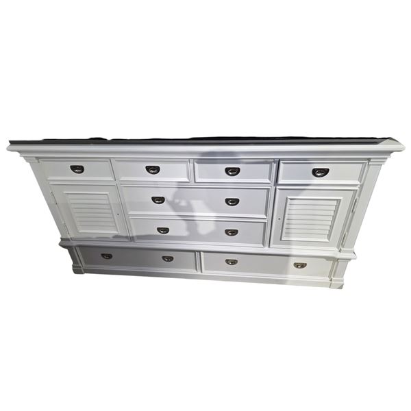 New Coastal Style 8-Drawer White Dresser – Louvered Cabinet Doors & Ample Storage
