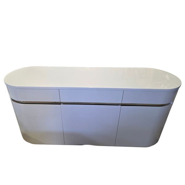 Modern High-Gloss White Capsule Dresser - Curved Designer Buffet Cabinet