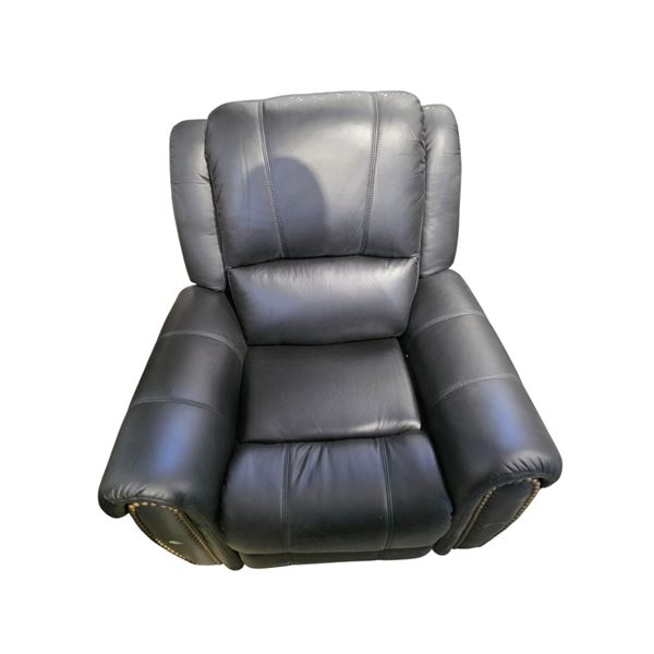 New - Classic Midnight Black Leather Power Reclining Armchair - Elegant Studded Detail