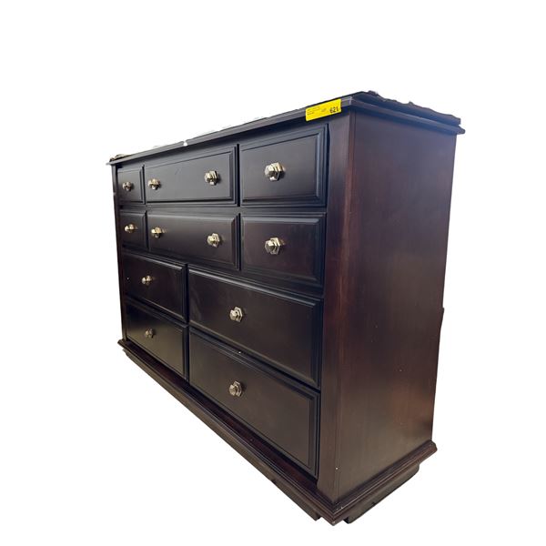 Contemporary Espresso Finish Double Dresser - 10 Drawer Storage Chest