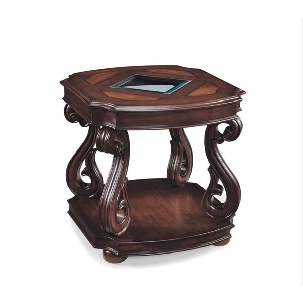 New - Classical Style Wood Pedestal End Table - Deep Mahogany Finish
