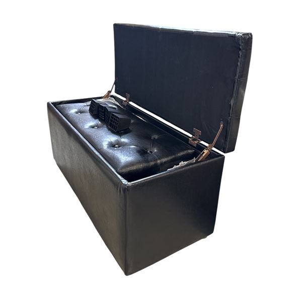 New - Black Leatherette Storage Ottoman Duo - Set (Includes Large and Small Ottoman)