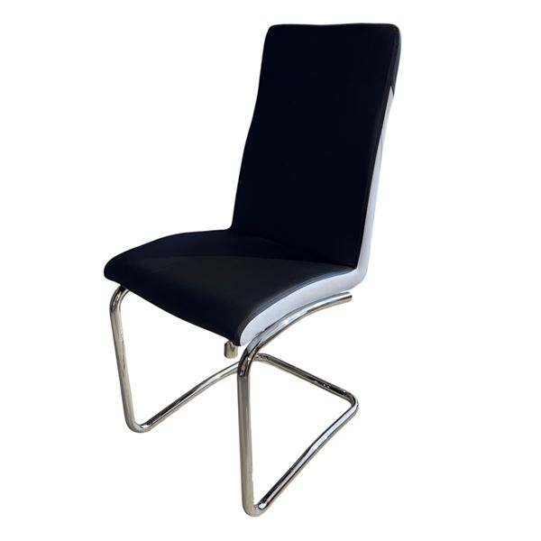 Set of 4 Contemporary Two-Tone Faux Leather Dining Chairs, Chrome Legs. See picture #3 for the actua