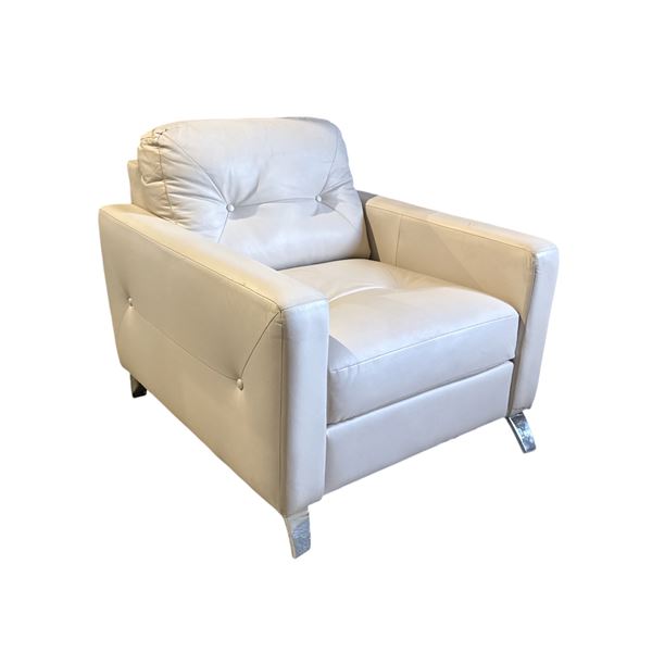 Rockford Style Modern White Faux Leather Armchair with Chrome Legs