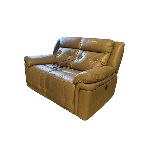 Contemporary Tan Leather Match Power Reclining 2-Seat Loveseat