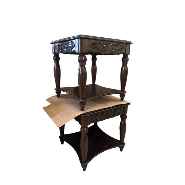 Set of 2 new Luxury Hand-Carved 2-Drawer Bedside Tables in Solid Birchwood