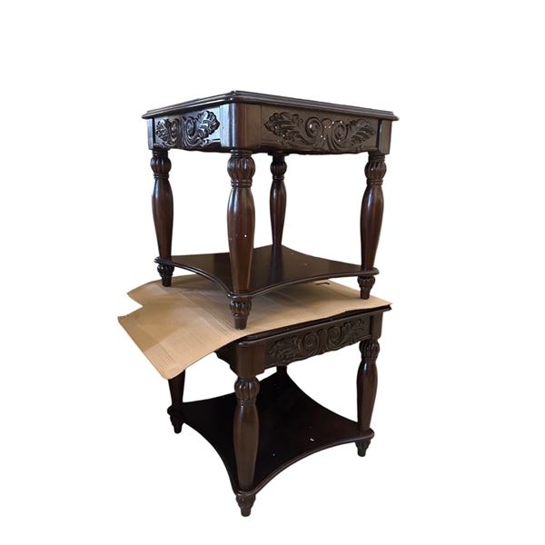 Set of 2 new Luxury Hand-Carved 2-Drawer Bedside Tables in Solid Birchwood
