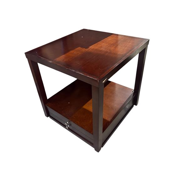 Set of 2 New Contemporary Two-Tier Dark Cherry Finish Side Table with Drawer