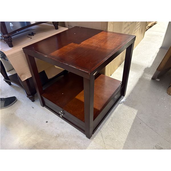 Set of 2 New Contemporary Two-Tier Dark Cherry Finish Side Table with Drawer