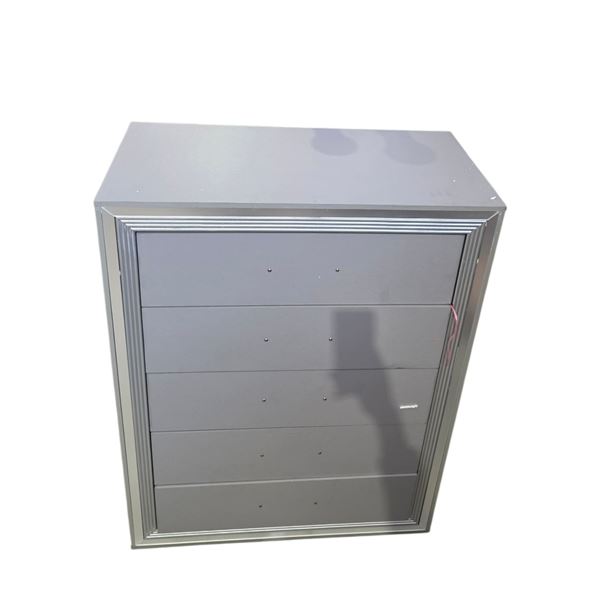 BNIB - Modern 5 drawer silver chest - handles & legs inside drawer