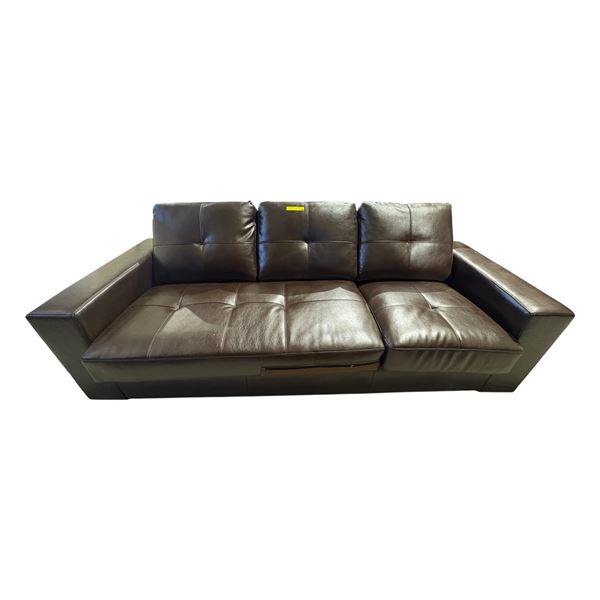 New - Modern Tufted Chocolate Brown Bonded Leather 3-Seater Sofa (needs accurate cushion)