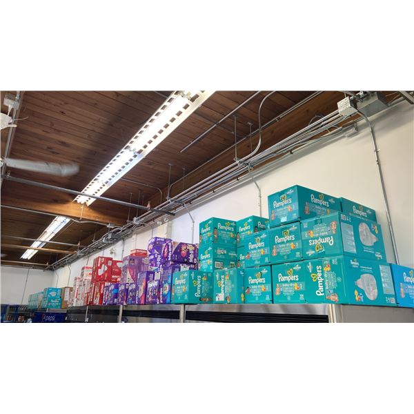 HUGE ASSORTMENT OF VARIOUS SIZED DIAPERS- PAMPERS BABY DRY, PULL UPS, HUGGIES
