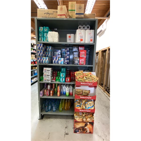 CONTENTS OF 4 SHELVING UNITS - ENERGY DRINKS, PROTEIN SHAKES, JUICE, POPPI, COVE SODA,