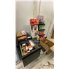 Image 1 : BLACK 2 DRAWER FILING CABINET, ASSORTED STATIONERY ITEMS & CHILDRENS WATER BOTTLES