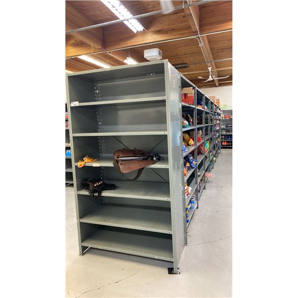 APPROX 40 SECTIONS OF GREY METAL COMMERCIAL ADJUSTABLE SHELF RACKING- EACH SECTION