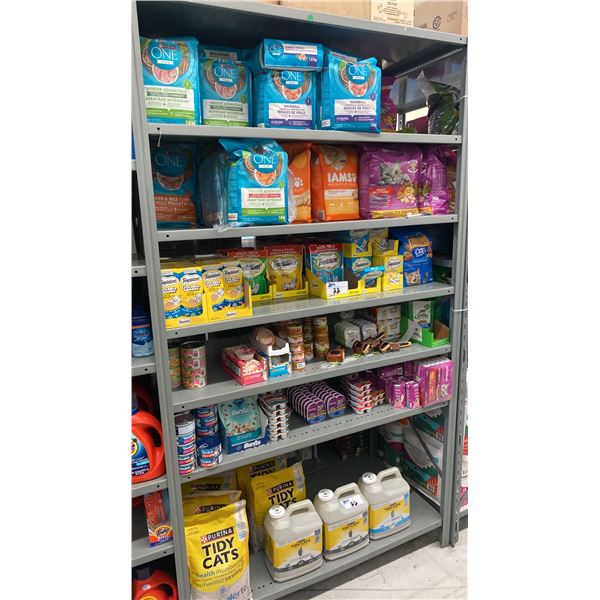 LARGE ASSORTMENT OF PET PRODUCTS- DOG/CAT FOOD, TREATS, KITTY LITTER, DOG WASTE BAGS,
