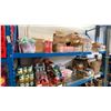 Image 1 : 2 SHELVES OF ASSORTED FOOD PRODUCTS- CANNED GOODS, CANDY, ENERGY DRINKS, WATER BOTTLES,