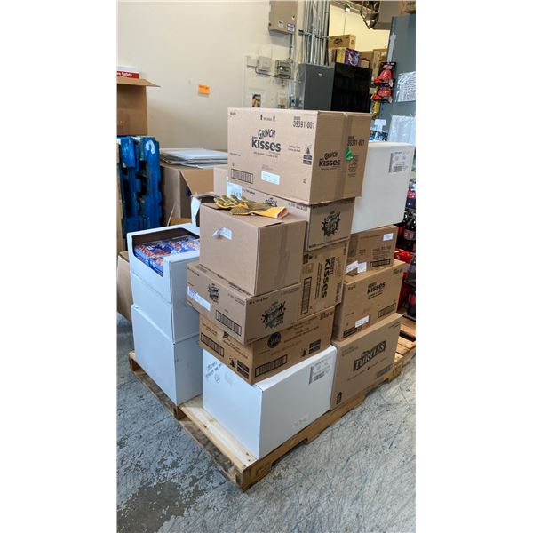 PALLET OF ASSORTED CHOCOLATES- TURTLES, HERSHEY KISSES, CADBURY CREAM EGGS, FERRERO ROCHER,