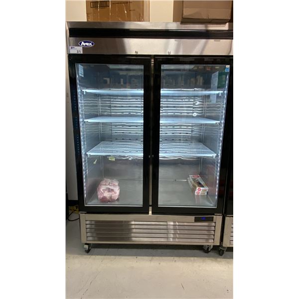 ATOSA MCF8707GR STAINLESS STEEL GLASS FRONT 2 DOOR COMMERCIAL MOBILE REACH IN REFRIGERATION UNIT