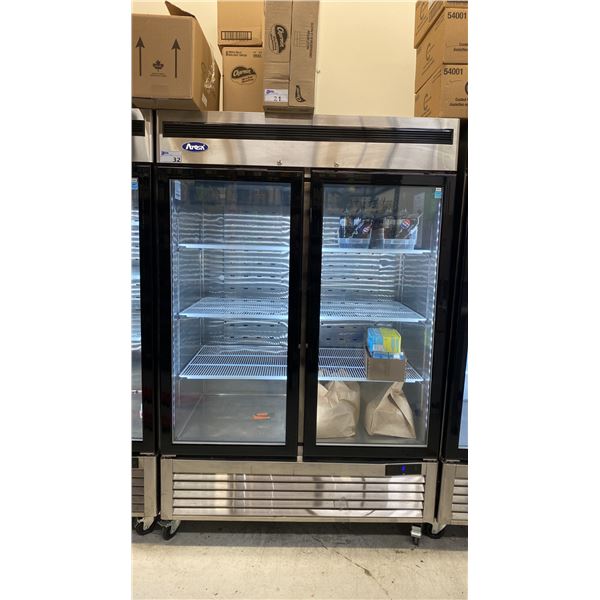 ATOSA MCF8707GR STAINLESS STEEL GLASS FRONT 2 DOOR COMMERCIAL MOBILE REACH IN REFRIGERATION UNIT