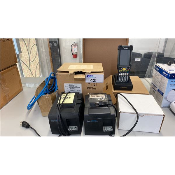 ZEBRA MC930P HANDHELD DATA COLLECTION TERMINAL, 3 THERMAL RECEIPT PRINTERS & ASSORTED CHARGE CORDS