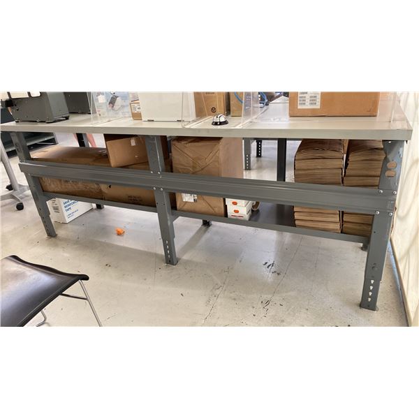 GREY ADJUSTABLE HEIGHT 2 TIER WORK TABLE APPROX 69"L X 30"D *CONTENTS NOT INCLUDED*