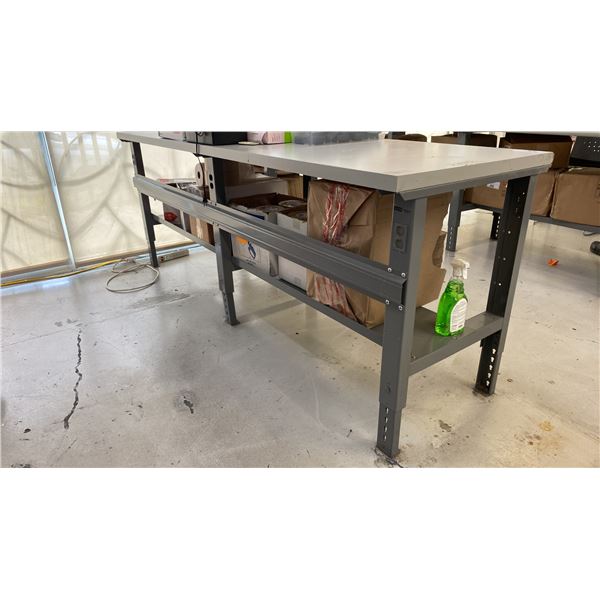 GREY ADJUSTABLE HEIGHT 2 TIER WORK TABLE APPROX 69"L X 30"D *CONTENTS NOT INCLUDED*