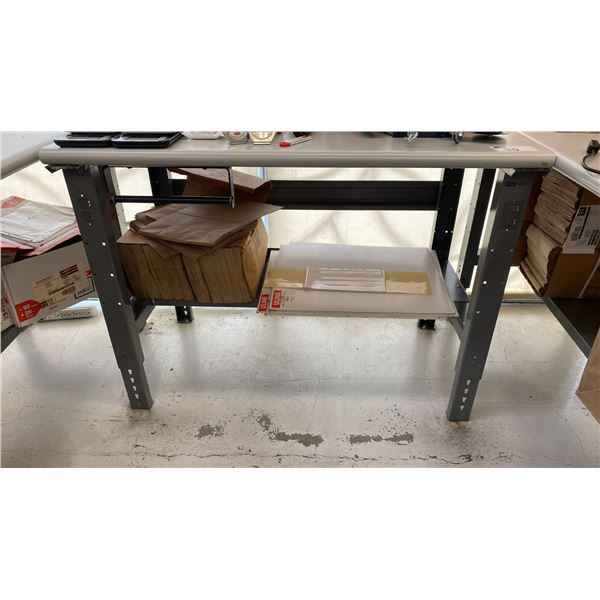GREY ADJUSTABLE HEIGHT 2 TIER WORK TABLE APPROX 48"L X 30"D *CONTENTS NOT INCLUDED*