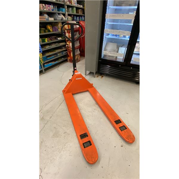 ULINE H-3029 ORANGE 5500LB CAPACITY PALLET TRUCK
