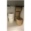 Image 7 : CONTENTS IN BATHROOM INCLUDING- GARBAGE BAGS, PAPER TOWEL, TOILET PAPER, CLEANING SUPPLIES &
