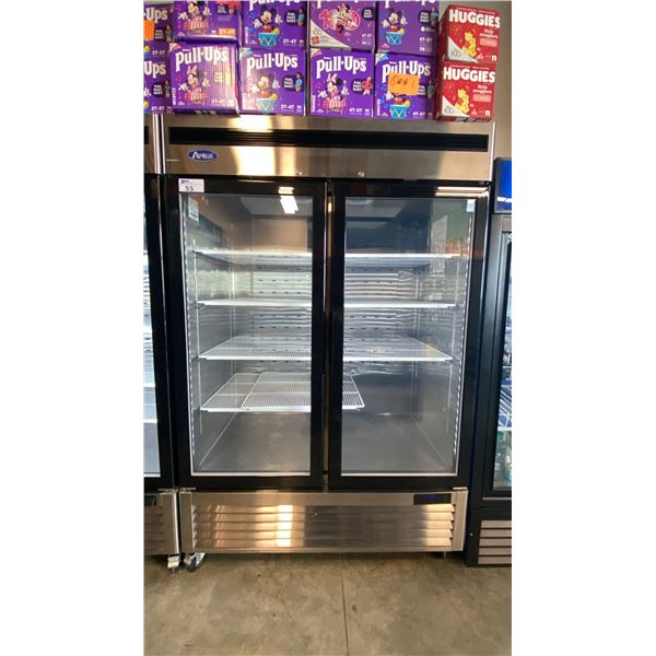 ATOSA MCF8707GR STAINLESS STEEL GLASS FRONT 2 DOOR COMMERCIAL MOBILE REACH IN REFRIGERATION UNIT