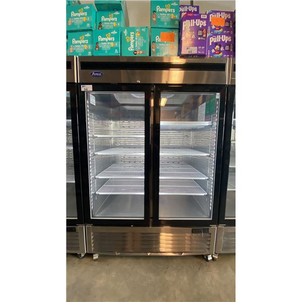 ATOSA MCF8707GR STAINLESS STEEL GLASS FRONT 2 DOOR COMMERCIAL MOBILE REACH IN REFRIGERATION UNIT