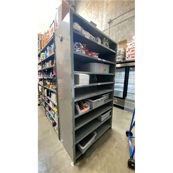 APPROX 24 SECTIONS OF GREY METAL COMMERCIAL ADJUSTABLE SHELF RACKING-