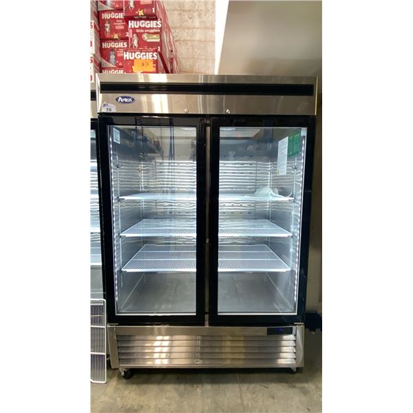 ATOSA MCF8707GR STAINLESS STEEL GLASS FRONT 2 DOOR COMMERCIAL MOBILE REACH IN REFRIGERATION UNIT